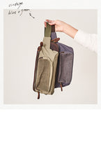Vintage Canvas Green Leather Mens Fanny Pack Canvas Waist Bags Canvas Hip Pack for Men - iwalletsmen