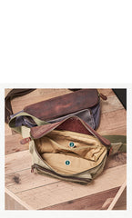 Vintage Canvas Green Leather Mens Fanny Pack Canvas Waist Bags Canvas Hip Pack for Men - iwalletsmen