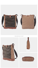 Canvas Leather Mens Distressed Brown Vertical Side Bag Messenger Bag Canvas Courier Bag for Men - iwalletsmen