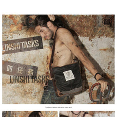 Canvas Leather Mens Gray Black Side Bag Messenger Bags Canvas Courier Bag for Men - iwalletsmen
