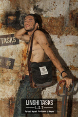 Canvas Leather Mens Gray Black Side Bag Messenger Bags Canvas Courier Bag for Men - iwalletsmen