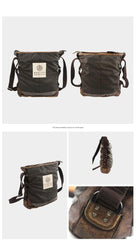 Canvas Leather Mens Gray Black Side Bag Messenger Bags Canvas Courier Bag for Men - iwalletsmen