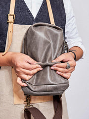 Canvas Leather Mens Gray Sling Backpacks Brown Chest Bag Sling Pack Sling Bag For Men - iwalletsmen
