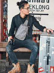 Canvas Leather Mens Gray Sling Backpacks Brown Chest Bag Sling Pack Sling Bag For Men - iwalletsmen