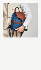 Canvas Leather Mens Womens Backpack Travel Backpack Blue Satchel Rucksack Canvas School Backpack for Men Women - iwalletsmen