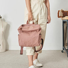 Pink Canvas Mens Womens Cube Rucksack Satchel Backpack Canvas School Backpack for Men Women - iwalletsmen