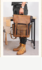 Canvas Leather Mens Backpack 15 inches Travel Backpacks Satchel Backpack Canvas School Backpack for Men - iwalletsmen