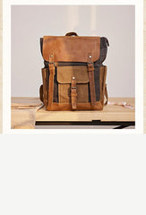 Canvas Leather Mens Backpack 15 inches Travel Backpacks Satchel Backpack Canvas School Backpack for Men - iwalletsmen