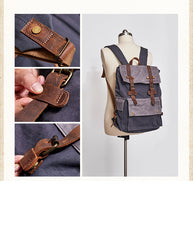 Canvas Leather Mens Backpack 15 inches Travel Green Backpacks Satchel Backpack Canvas School Backpack for Men - iwalletsmen