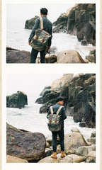 Canvas Leather Mens Backpack 15 inches Travel Green Backpacks Satchel Backpack Canvas School Backpack for Men - iwalletsmen