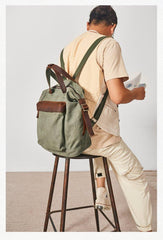 Canvas Mens Backpacks Canvas Green Satchel Backpack Canvas Computer Backpack for Men - iwalletsmen