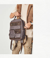 Waxed Canvas Leather Mens Backpack 14 inches Canvas Travel Backpack Canvas Computer Backpack for Men - iwalletsmen