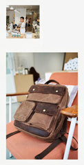 Waxed Canvas Leather Mens Backpack 14 inches Canvas Travel Backpack Canvas Computer Backpack for Men - iwalletsmen
