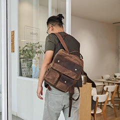 Waxed Canvas Leather Mens Backpack 14 inches Canvas Travel Backpack Canvas Computer Backpack for Men - iwalletsmen