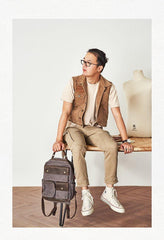 Waxed Canvas Leather Mens Backpack 14 inches Canvas Travel Backpack Canvas Computer Backpack for Men - iwalletsmen