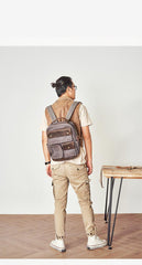 Waxed Canvas Leather Mens Backpack 14 inches Canvas Travel Backpack Canvas Computer Backpack for Men - iwalletsmen