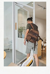 Waxed Canvas Leather Mens Backpack 14 inches Canvas Travel Backpack Canvas Computer Backpack for Men - iwalletsmen