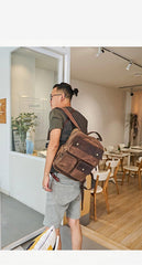 Waxed Canvas Leather Mens Backpack 14 inches Canvas Travel Backpack Canvas Computer Backpack for Men - iwalletsmen