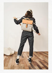 Canvas Leather Mens Womens Backpack Messenger Backpack Satchel Bag Canvas School Backpack for Men Women - iwalletsmen