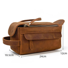 Brown Leather Men's Clutch Bag Double Zipped Dark Brown Wristlet Handbag Storage Bag For Men - iwalletsmen