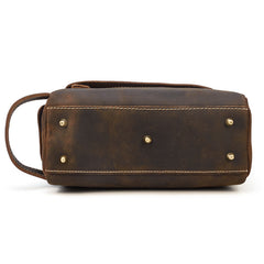 Brown Leather Men's Clutch Bag Double Zipped Dark Brown Wristlet Handbag Storage Bag For Men - iwalletsmen