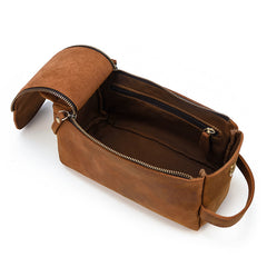 Brown Leather Men's Clutch Bag Double Zipped Dark Brown Wristlet Handbag Storage Bag For Men - iwalletsmen