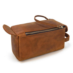 Brown Leather Men's Clutch Bag Double Zipped Dark Brown Wristlet Handbag Storage Bag For Men - iwalletsmen