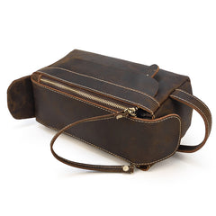 Brown Leather Men's Clutch Bag Double Zipped Dark Brown Wristlet Handbag Storage Bag For Men - iwalletsmen