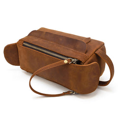 Brown Leather Men's Clutch Bag Double Zipped Dark Brown Wristlet Handbag Storage Bag For Men - iwalletsmen