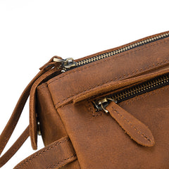 Brown Leather Men's Clutch Bag Double Zipped Dark Brown Wristlet Handbag Storage Bag For Men - iwalletsmen