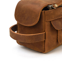 Brown Leather Men's Clutch Bag Double Zipped Dark Brown Wristlet Handbag Storage Bag For Men - iwalletsmen