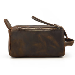 Brown Leather Men's Clutch Bag Double Zipped Dark Brown Wristlet Handbag Storage Bag For Men - iwalletsmen