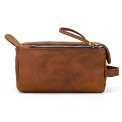 Brown Leather Men's Clutch Bag Double Zipped Dark Brown Wristlet Handbag Storage Bag For Men - iwalletsmen