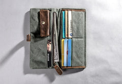 Canvas Leather Long Wallets for men Bifold Vintage Men Long Wallet