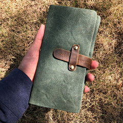 Canvas Leather Long Wallets for men Bifold Vintage Men Long Wallet