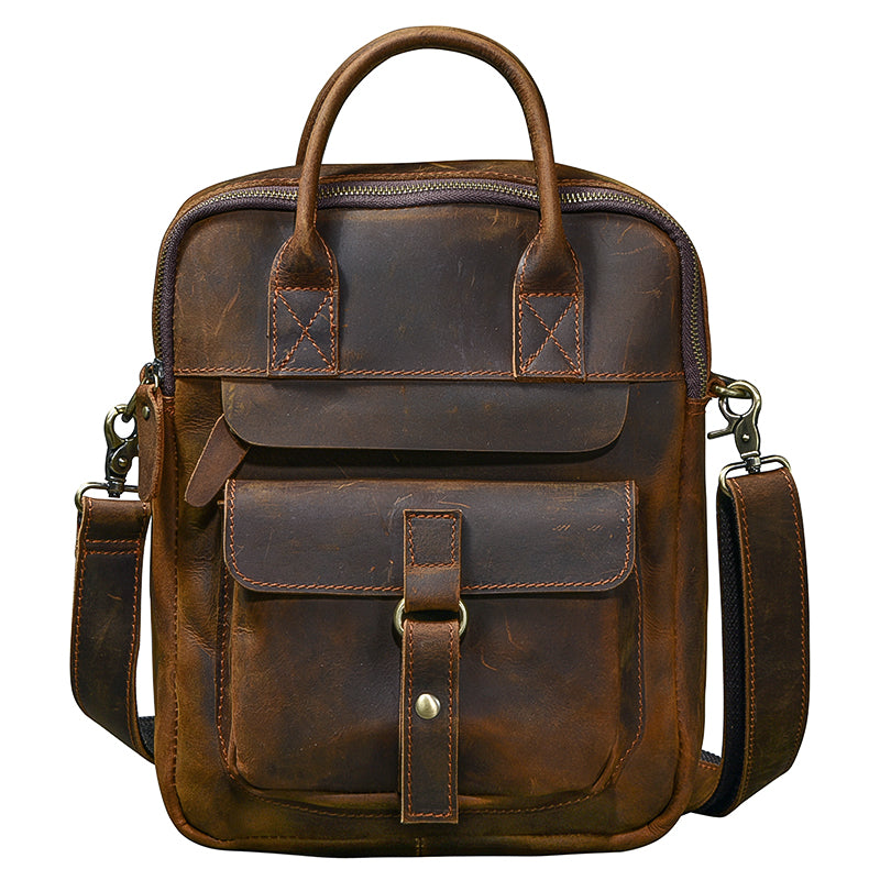 Vintage Leather Mens 10'' Vertical Brown Briefcase Handbag Bag Shoulde ...
