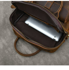 Vintage Leather Mens 10'' Vertical Brown Briefcase Handbag Bag Shoulder Bag Side Bag For Men - iwalletsmen