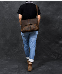 Vintage Leather Mens 13‘’ Brown Side Bag Messenger Bag Courier Bag For Men - iwalletsmen