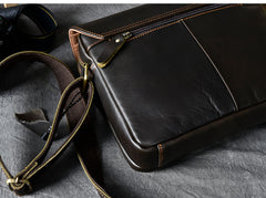 Cool Leather Mens 8‘’ Red Brown Small Side Bag Small Messenger Bag Shoulder Bag For Men - iwalletsmen