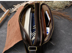 Cool Leather Mens 8‘’ Red Brown Small Side Bag Small Messenger Bag Shoulder Bag For Men - iwalletsmen
