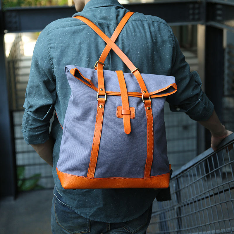 Canvas Leather Mens Backpack Travel Backpacks Laptop Backpack for men ...