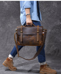 Leather Mens Brown Briefcase 13'' Laptop Bag Messenger Bag Shoulder Bag For Men - iwalletsmen