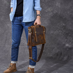 Leather Mens Brown Briefcase 13'' Laptop Bag Messenger Bag Shoulder Bag For Men - iwalletsmen