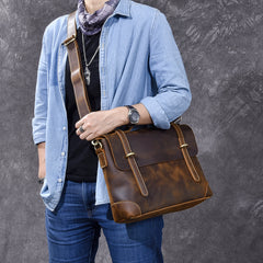 Leather Mens Brown Briefcase 13'' Laptop Bag Messenger Bag Shoulder Bag For Men - iwalletsmen