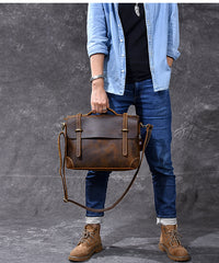 Leather Mens Brown Briefcase 13'' Laptop Bag Messenger Bag Shoulder Bag For Men - iwalletsmen