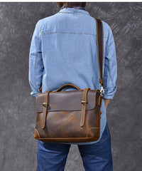 Leather Mens Brown Briefcase 13'' Laptop Bag Messenger Bag Shoulder Bag For Men - iwalletsmen