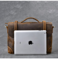 Leather Mens Brown Briefcase 13'' Laptop Bag Messenger Bag Shoulder Bag For Men - iwalletsmen