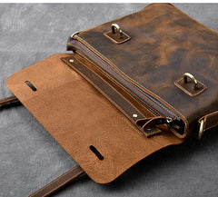 Leather Mens Brown Briefcase 13'' Laptop Bag Messenger Bag Shoulder Bag For Men - iwalletsmen