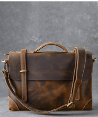 Leather Mens Brown Briefcase 13'' Laptop Bag Messenger Bag Shoulder Bag For Men - iwalletsmen