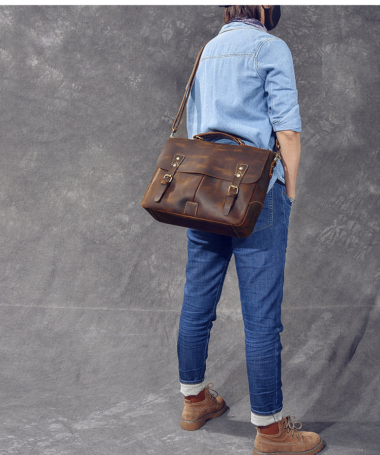 KALATING Mens Leather Briefcase Messenger Laptop Bag Office Bag Shoulder  Bag Up to 15 17 inch Laptop Brown